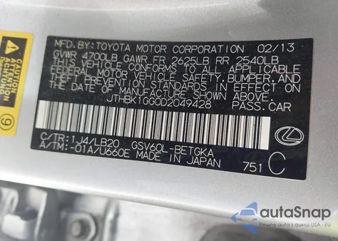2013 Lexus Es 350 from USA, damaged, VIN JTHBK1GG0D2049428